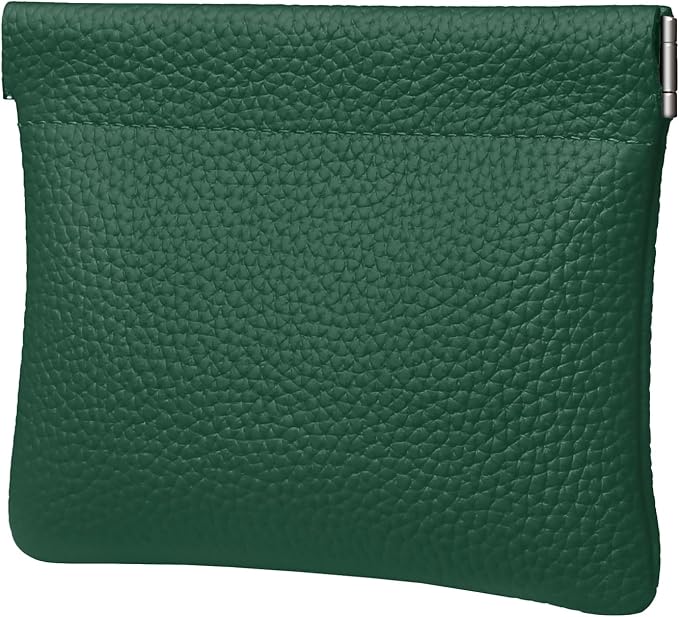 Genuine Leather Squeeze Coin Purse Pouch Change Holder For Men & Women Mini Change Purse Pouch for Pocket, Small Pouch Credit Card Key Headset Lipstick Holder (Green)