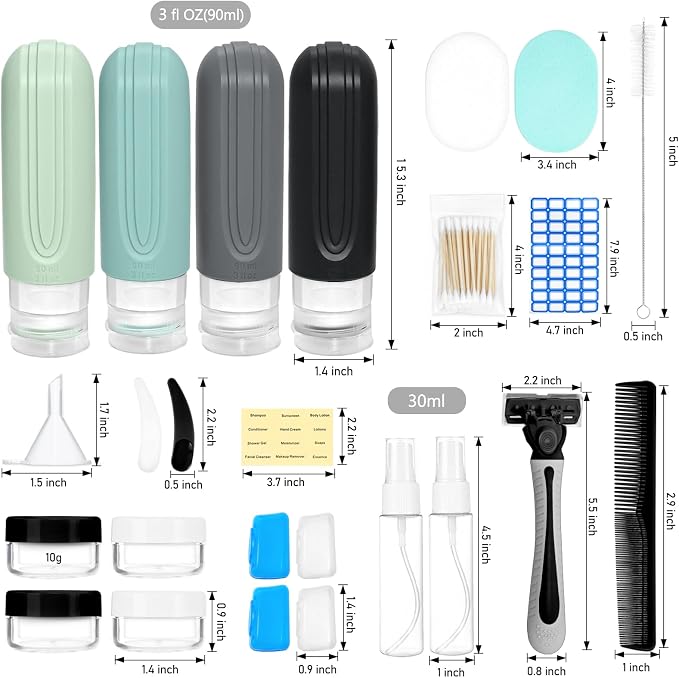 26 Pack Travel Size Toiletries, Tsa Approved Travel Containers for Toiletries, Leak Proof Silicone bottles and Shampoo Conditioner, Essential Toiletry Accessories.