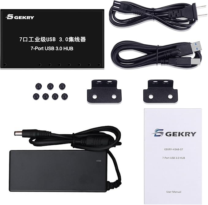 USB 3.0 Hub, USB Data Hub, Metal Case Mountable 7-Port Powered USB Hub 3.0 with 36W AC Adapter-Type A