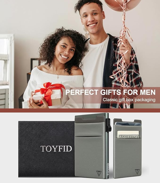 TOYFID Credit Card Holder Wallet for Mens - Metal Slim Minimalist Cards Holder with Stretch Money Pocket - RFID Blocking&Ultralight Small Wallet