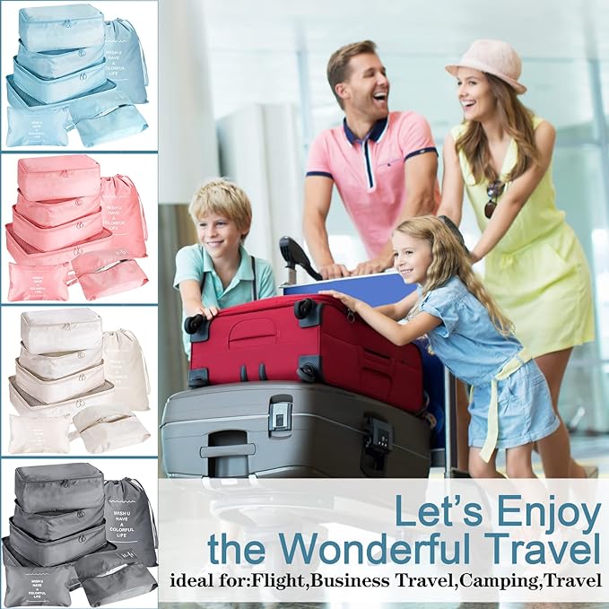 Reginary 28 Pcs Packing Cubes for Travel, 4 Sets Luggage Organizer Bags Foldable Suitcase Organizers for Vacation Cruise(Light Color)