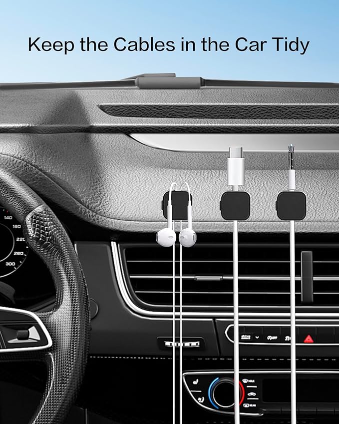 10 Pack Desk Cable Strong Adhesive Management Clips,Organize Phone Charging Magnetic Cable Wire Holder, Easy to Open, for Desk, Wall, Office, Car,Nightstand(Black)