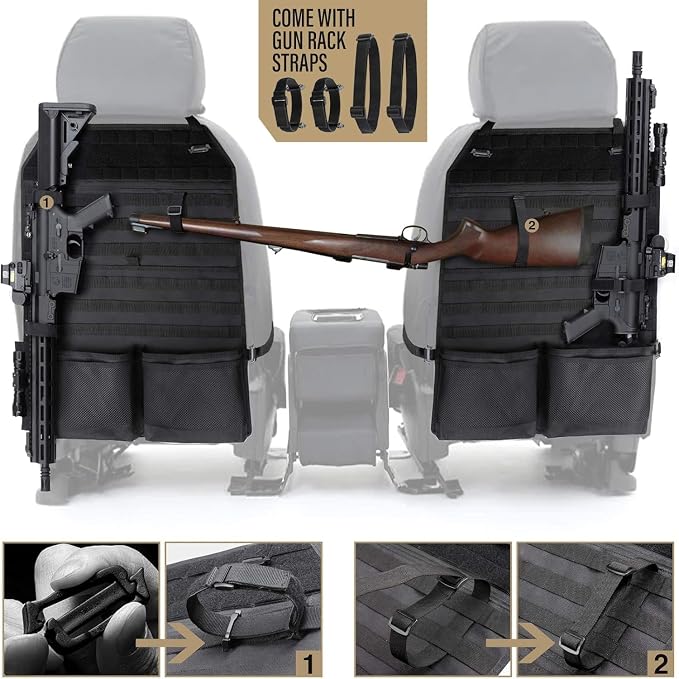 WYNEX Car Seat Organizer, Molle Backseat Cover Organizer Protector with Sling Rack, Visual Pocket and Patch, Universal Vehicle Fits for F150, Jeeps, Pickups & Trucks for Road Trips (2-Packs)