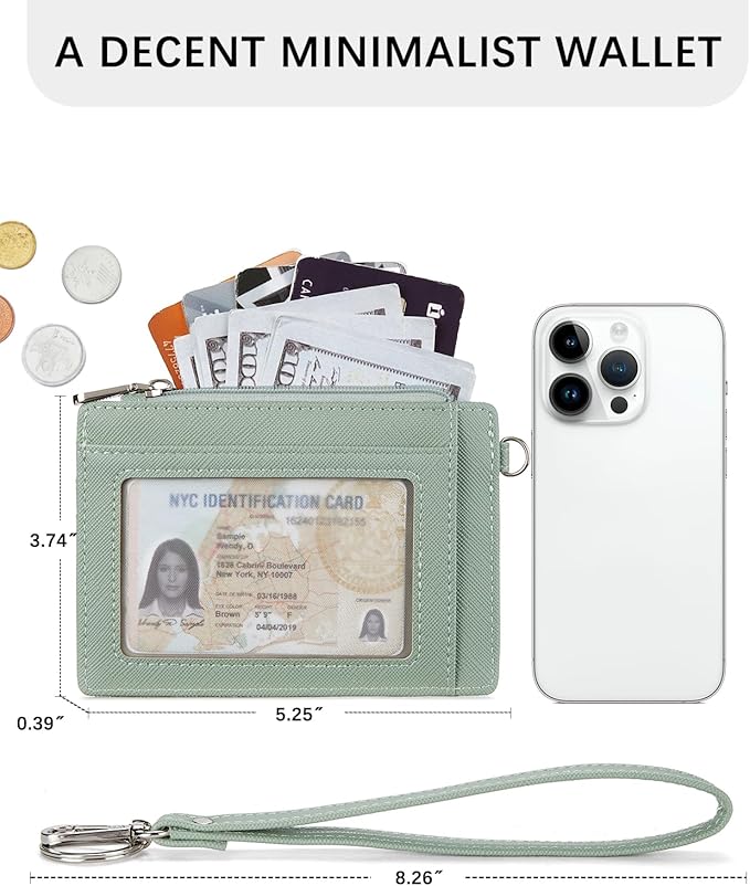 BOSTANTEN Small Wallet For Women RFID Leather Credit Card Holder Slim Wristlet Keychain Wallet With Zipper Pocket Light Green