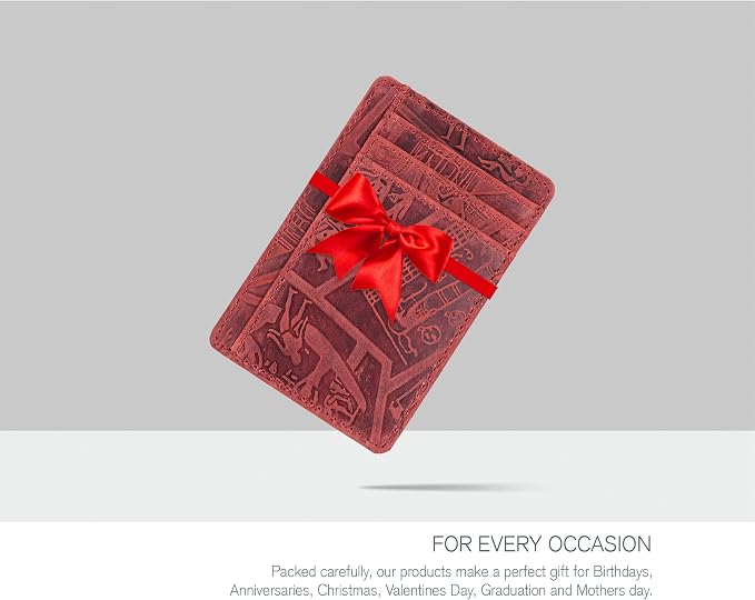 Oak Leathers Leather Slim Minimalist Wallet for Men & Women RFID Front Pocket Leather Card Holder Wallets (Egyptian Red)