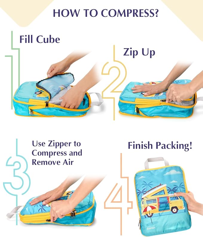 Gonex Compression Packing Cubes, 10pcs Expandable Storage Travel Luggage Bags Organizers with Hanging Toiletry Bag Laundry Bag Shoe Bag Accessories Bag, Travel Cubes for Suitcase Carry On (RV)