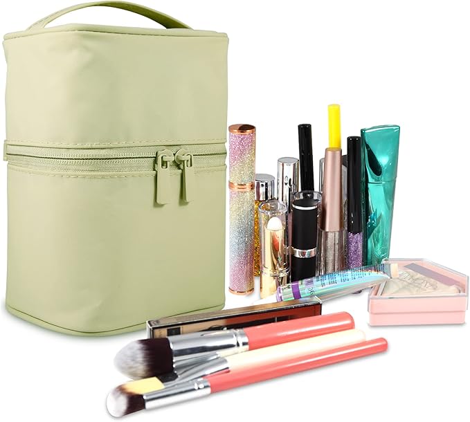 Makeup Bag Travel Cosmetic Bag 7.5x5.5x4.4 Inch Makeup Brush Holder Organizer Cute Portable Artist Toiletry Storage Bag Cosmetics Case for Women Girls(Green)