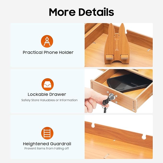 Monitor Stand Riser 25.8" Bamboo Desk Organizer with Drawer and Mobile Phone Holder, Natural Bamboo Shelf for Computer, Laptop, Office Accessories, Multi-Purpose for Home Office