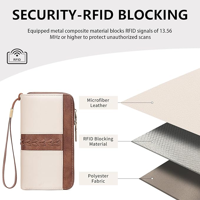 FALAN MULE Wallet for Women RFID Blocking Leather Large Capacity Zip Around Ladies Card Holdr Phone Purse Wristlet