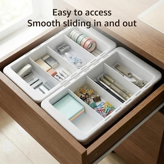 5 Pcs Expandable Drawer Organizer Bins, 11.4 to 18 Inches Plastic Dividers Storage, White Expandable Tray, Adjustable Deep Drawer Hanging Organizer for Kitchen Bathroom Bedroom Office Desk