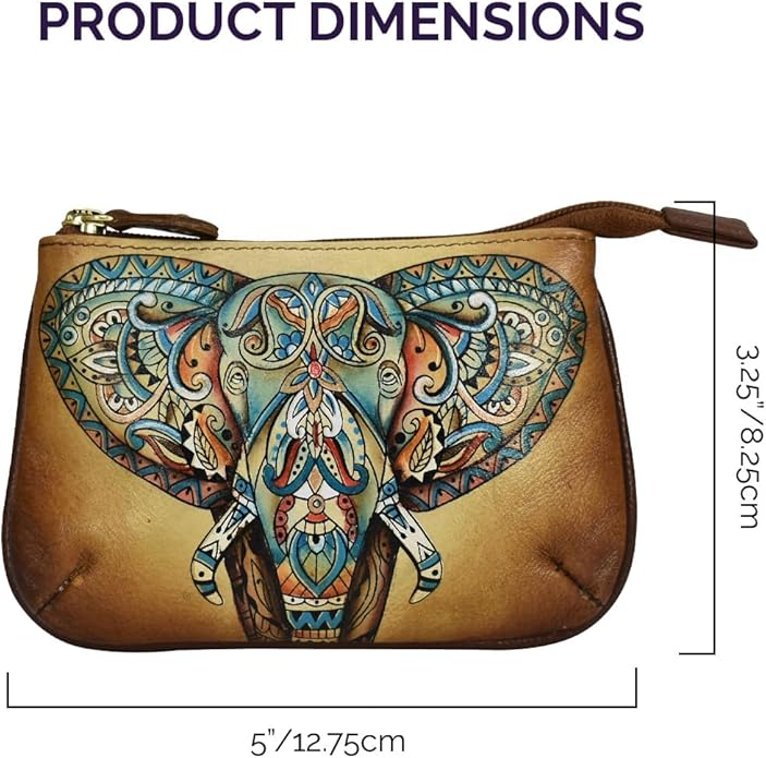 Anuschka Women’s Hand-Painted Genuine Leather Medium Zip Pouch - Coin and Key Pouch - Zippered, 2 Key Fobs