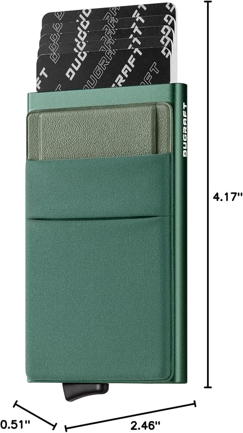DUGRAFT Minimalist Card Wallet for Men, Slim Wallet Card Holder Pop Up Wallet with Front Pocket RFID Blocking Metal Credit Card Case for Men, Small Smart Wallet, Gift Box Packaging (Midnight Green)