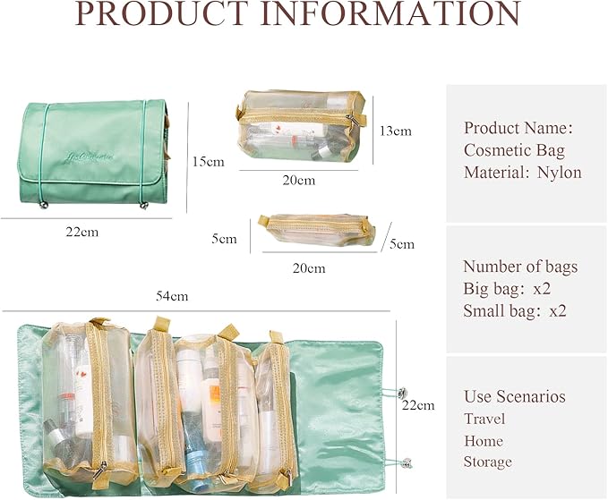 LumiSyne 4 In 1 Detachable Toiletry Bag Hanging Roll-Up Makeup Bag Large Capacity Travel Wash Bag Mesh Cosmetic Bag Portable Foldable Toiletry Bag Waterproof Cosmetic Organizer Bag For Travel Daily