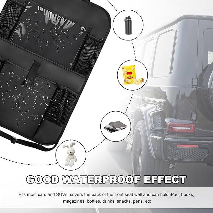 2PCS Car Backseat Organizer, Oxford Car Back Seat Protecter Kick Mat with Touch Screen Tablet Holder, Waterproof Automotive Seatback Storage Bag with Multi Functional Pockets (Large Pocket)