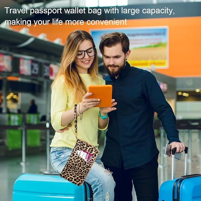 Family Passport Holder Wallet RFID Blocking Document Organizer PU Leather Mulit-purpose Travel Wallets Credit Cards Holder for Women Men, Light Leopard
