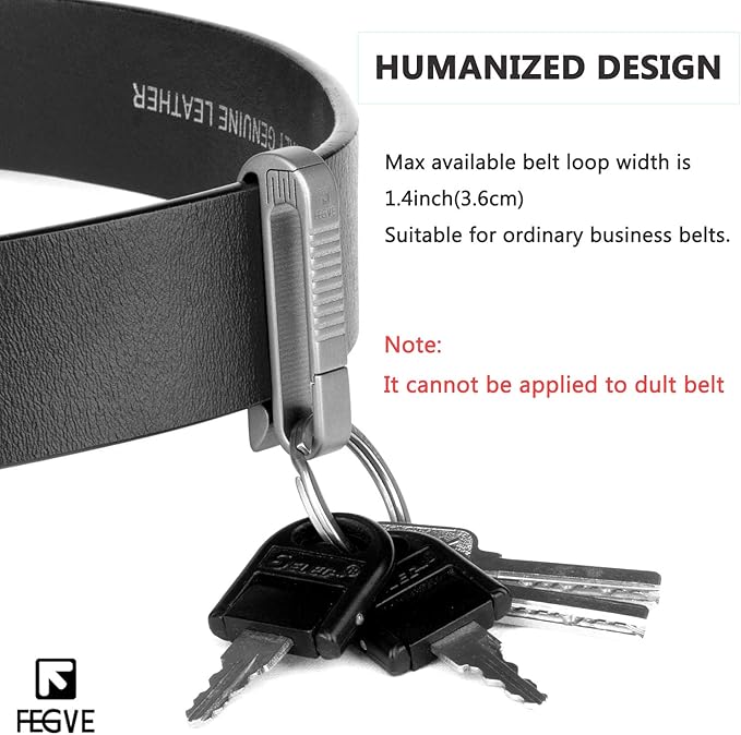 FEGVE Titanium Belt Key Holder, Belt Key Clip with Keyring for Keys,Keychain Hook for Men Dad