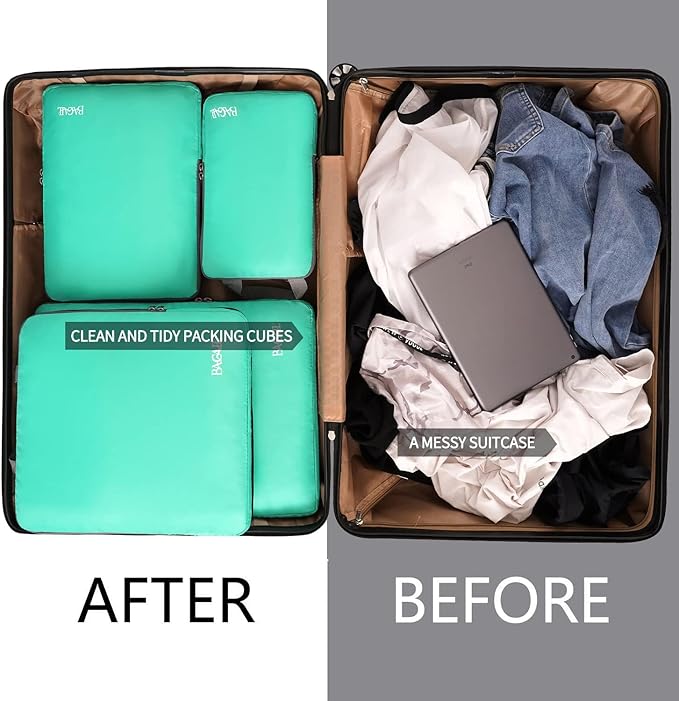 BAGAIL 4 Set/6 Set/8 Set Compression Packing Cubes Travel Accessories Expandable Packing Organizers (Cloth Pattern, 4-Turquoise)