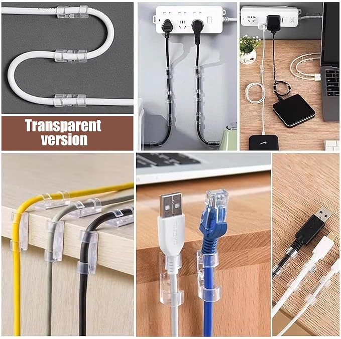 50Pcs Finisher Wire Clamp, Adhesive Cable Management Clips, Nylon Wire Holders for Cords, Wire Clips, Cord Clip for Car, Wall, Under Desk, TV PC Cable Management (Transparent, Medium-50PCS)