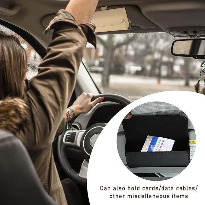 Augeny Sunglasses Holder for Car Sun Visor, Leather Auto Eyeglasses Storage Case with Hidden Magnetic Closure, Protective Glasses Organizer Box, Vehicle Visor Accessories for Woman Man (Beige)