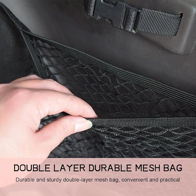 AUCELI Car Mesh Cargo Net, 2PCS 9.8 x 31.5in Elastic Vehicle Storage Mesh Pocket with Adhesive Tape, Automotive Trunk Net Wall Sticker Pouch Bag Accessories, Universal for Truck RV SUV