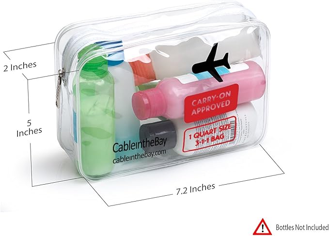 TSA Approved Clear Travel Toiletry Bag-Quart Sized with Zipper-Airport Airline Compliant Bag/Bottles-Men's/Women's 3-1-1 Kit+Travel (1 PACK)