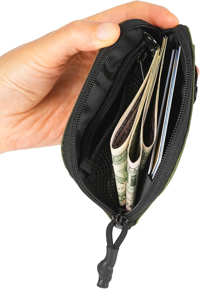 Coin Purse for Men, RFID Blocking 500D Nylon Small Wallet with Key Clip, Slim Front Pocket Card Holder, Zipper Coin Pouch & ID Window Organizer for Cards, Cash