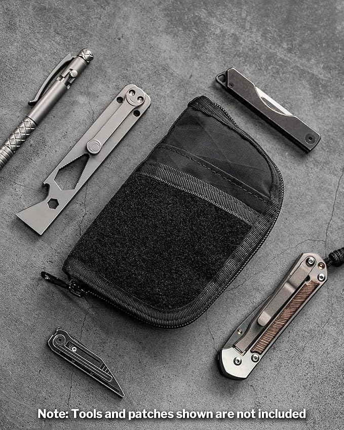 VIPERADE VE10 EDC Pouch Small Pocket Tool Pouch with 10 Compartments, Men's Pocket Organizer for Multitools, EDC Organizer with Patches Area for DIY (X-pac Black)