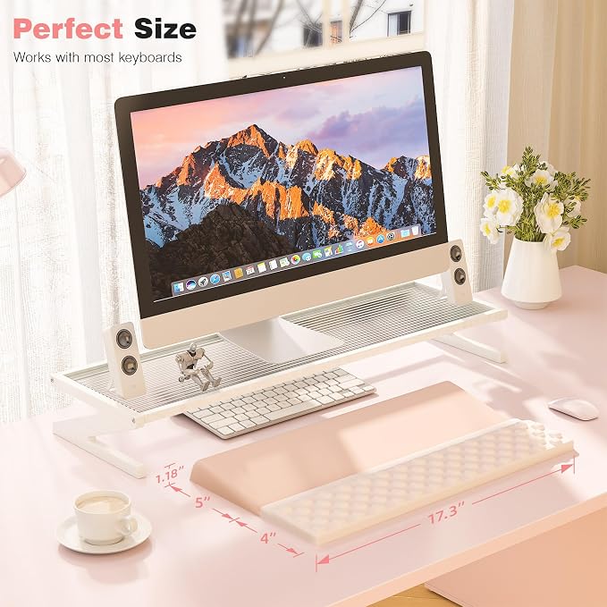 Ospelelf Keyboard Wrist Rest, Ergonomic Memory Foam Wrist Support for Typing & Gaming, Tilted Keyboard Pad, Aesthetic Desk Accessories for Office, Relief for Carpal Tunnel & Wrist Pain, Pink White