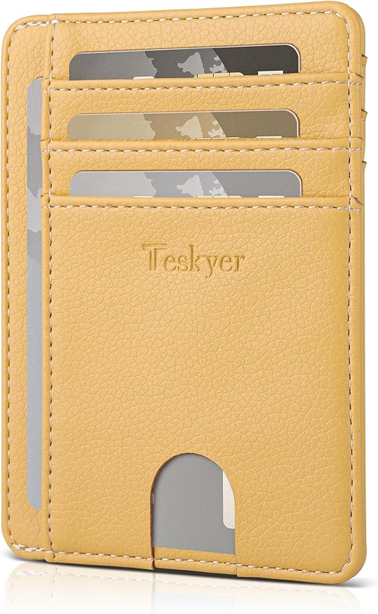 Teskyer Slim Wallet for Men, Minimalist Front Pocket RFID Blocking Leather Wallet Credit Card Holder for Men & Women