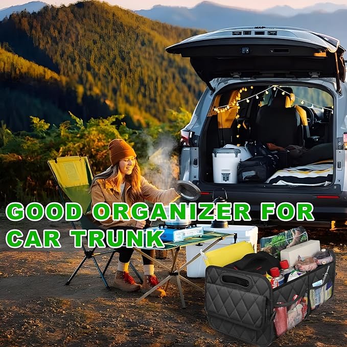 Car Trunk Organizer, Multi-Compartment Auto Trunk Storing Bag with Pockets, Collapsible Organizer and Storage for Sedans, SUVs, Trucks, Universal Interior Car Accessories (White)