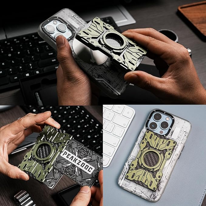 AirTag Wallet for Men – Slim Minimalist Metal Wallet with Carbon Fiber, RFID-Blocking Credit Card Holder, Magnetic Wallet & Built-in Phone Stand, Front Pocket Wallet Green