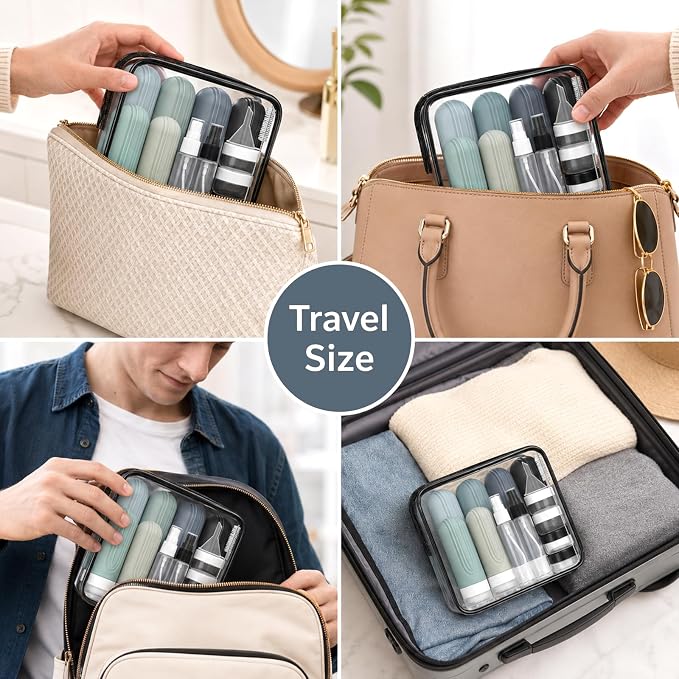 20 Pack Travel Bottles for Toiletries, TSA Approved Travel Size Containers, Leakproof Silicone Bottles and Shampoo Conditioner, Women Men Essential Toiletry Accessories.