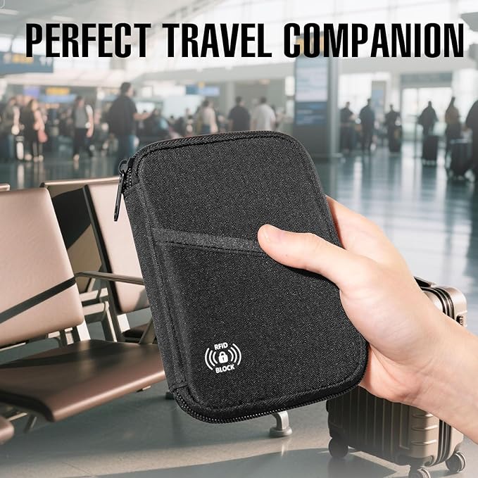 FIREDOG Passport Holder & Travel Wallet with RFID Blocking - Premium Document Organizer Case for Men and Women - Multiple Card Slots, Holds Passports, Cards, Tickets, ID, Cash Holder(Black)