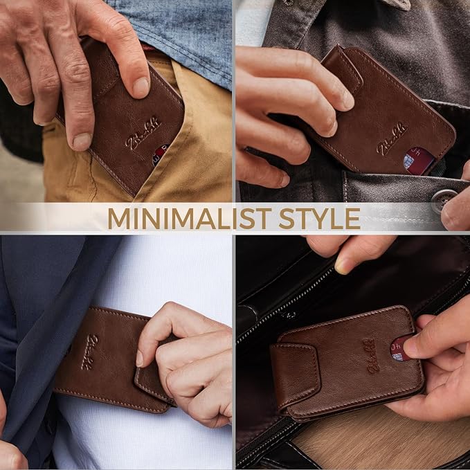 Zitahli Slim Wallet for Men Front Pocket – Thin Minimalist Credit Card Holder with Magnetic Closure & Elastic Cash Strap, RFID Blocking Wallet Holds up to 10 Cards & 15 Bills