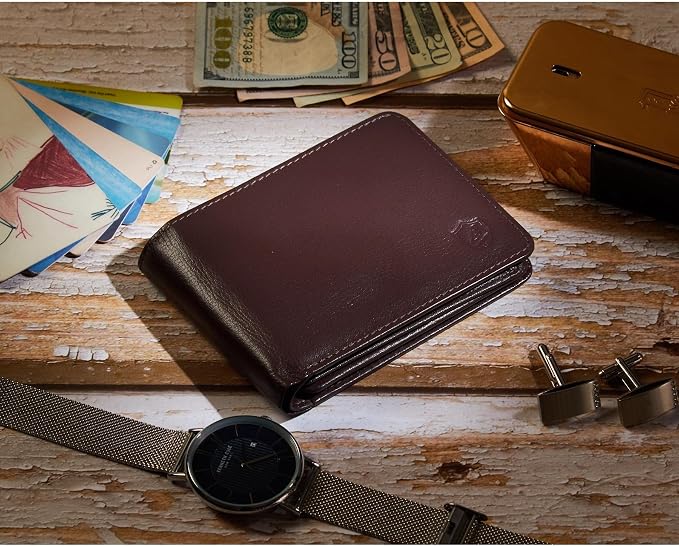 Cochoa Wallet for Men Bifold Leather RFID Blocking High Capacity Slim Card Case with 2 ID Window for Gift (Nappa, Chocolate)
