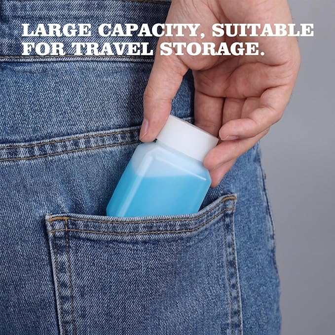 DEMORA 1oz Small Square Plastic Travel Bottles, Reusable Leak Proof Liquid Containers with Caps and Stickers for Pill, Water, Juice(6 Translucent & 6 White, 12 Pcs)