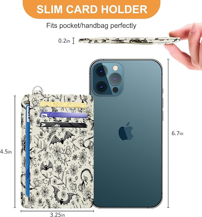 SEAVILIA Credit Card Holder for Women, Goth Bat RFID Wallet Women, Slim Minimalist Front Pocket Card Holder, Cute Thin Travel RFID Blocking Card Case, Small Wallets Woman Gifts Girls