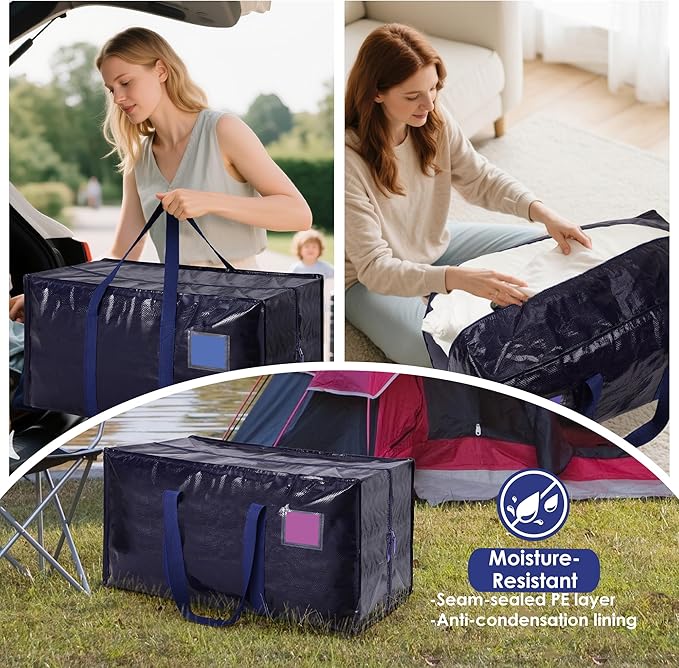 6 Pack Moving Bags Heavy Duty 210GSM with Full-Open Side Zipper, 93L 65lbs Waterproof Foldable Storage Totes for College Dorm Move-In, Moving Boxes Alternative & Home Organization, Blue