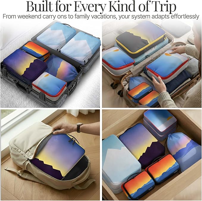 Well Traveled 8 pcs Compression Packing Bags Cubes Set with HybridMax Double-Capacity Design - Packing Cubes for Travel Compression to Maximize Limited Luggage Space, Vista