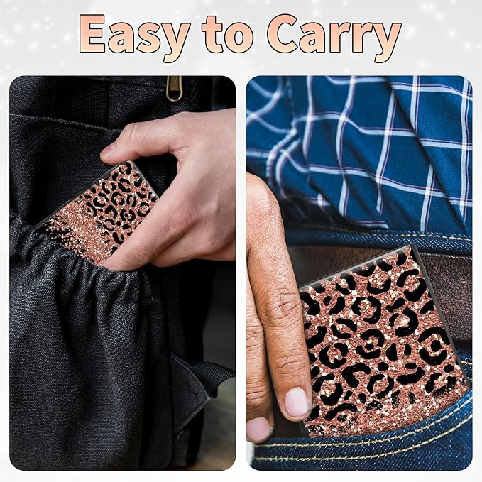 Slim Credit Card Holder, Leopard Glitter RFID Blocking Metal Wallet for Men & Women, Aluminum Minimalist Hard Case Pocket-Sized Business Cards Organizer (Fits Up to 10 Cards)