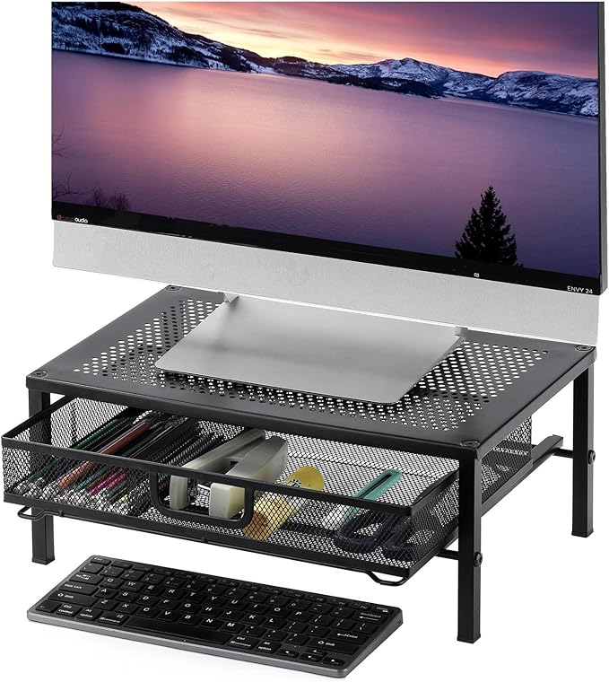 Metal Computer Stand for Desk,Monitor Riser with Drawer ,Desktop Stand for Laptop,Printer and Monitor,Black