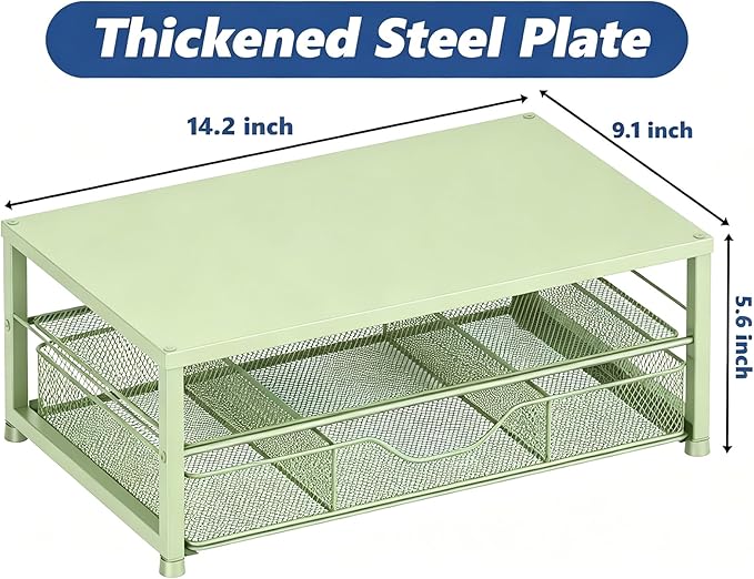 OPNICE Desk Organizers and Accessories, 2-Tier Computer Monitor Stand Riser with Drawer and 2 Pen Holders, Laptop Stand, Office Desk Accessories for Office Supplies, Green