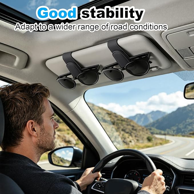 Sunglass Holder for Car Visor Magnetic Leather Visor Sunglasses Clip Eyeglass Hanger Clip for Car Sun Visor Black 1 Pack
