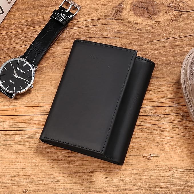 FALAN MULE Men's Wallet Genuine Leather Trifold Wallet With ID Window