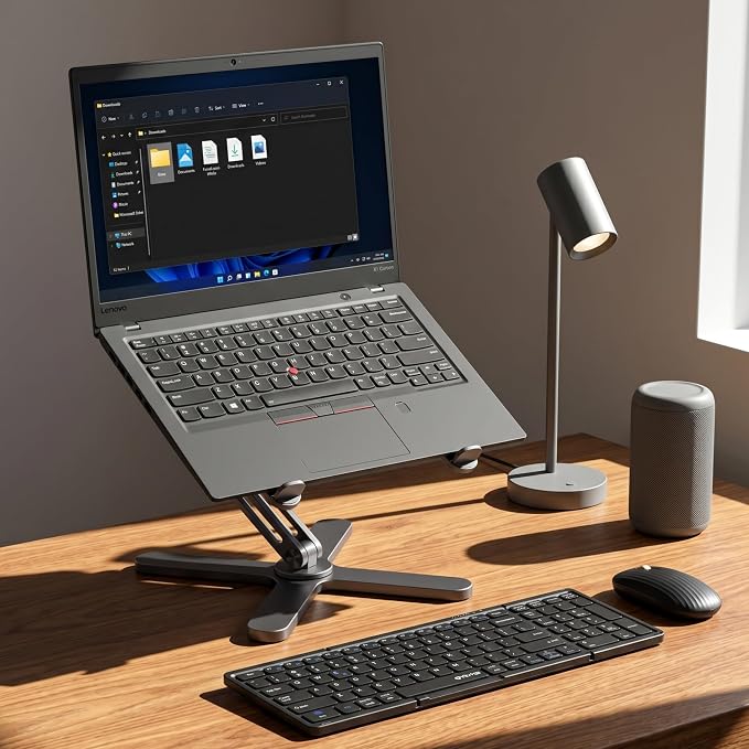 Model-X 2.0 Laptop Stand, Laptop Stand for Desk Adjustable Height, 360 Rotating Laptop Riser Aluminum Portable Foldable Computer Stand for MacBook Pro Air 10–17 inches (Royal Gray)