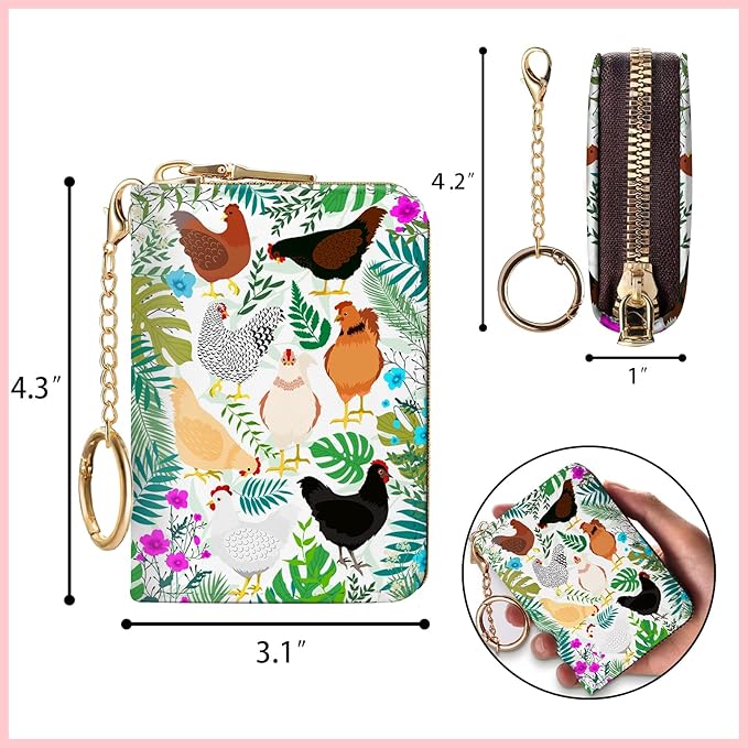 Blusabaca Women's RFID Wallet, Chicken Small, Leather, Waterproof, RFID-Blocking, 12 Card Slots, 2 Coins