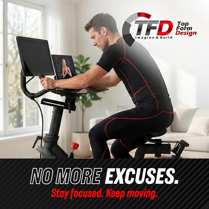 TFD The Tray V2 for Peloton Bike Original Models, Flat Acrylic Desk Tray with Phone and Pen Holders, Laptop and Tablet Tray for Work, Reading, or Viewing While Riding, Dark