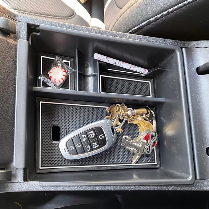 CDEFG Center Console Organizer Tray for 2022 2023 2024 Santa Cruz/ 2022 2023 2024 Tucson Limited Tucson Hybrid Armrest Storage Box Tray 2022-2024 Santa Cruz Tucson Accessories (White Mat)