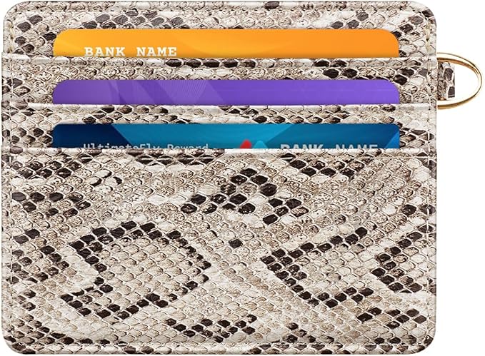 Slim Credit Card Holder Vegan Snake Skin Wallet Women Thin Wallets RFID Blocking Minimalist Lightweight Small Cute Cards Holders with ID Window, Light Snake Skin