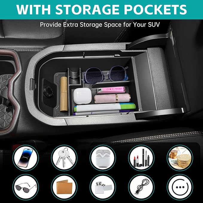 Center Console Organizer Tray Compatible with 2019-2025 Toyota RAV4 & Prime Accessories, ABS Material Insert Armrest Secondary Storage Box for RAV-4 Interior Accessories, Black